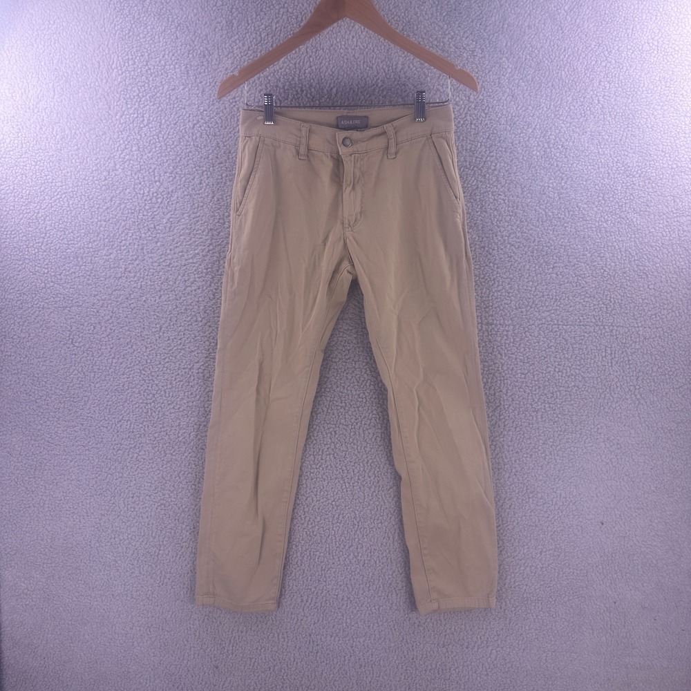 Ash & Erie Essential Chino Pants Mens 29x28 Khaki Tan Slim Fit Stretch Cotton